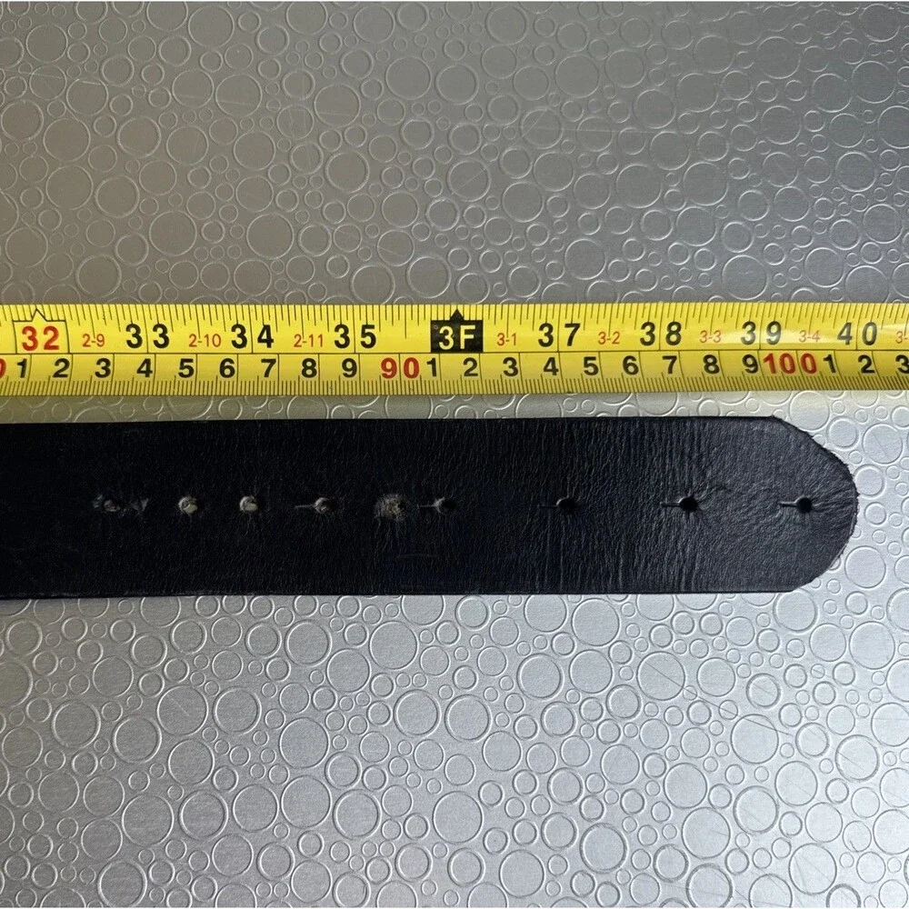 J Lindeberg Mens Leather Belt 36 Italy JL Logo Buckle Black Altered Extra Holes